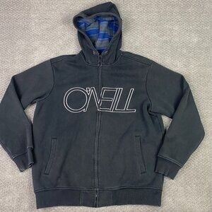 Vintage O'Neill Hoodie Men's 2XL Full Zip Gray Y2K Surf Skate Grunge Sweatshirt